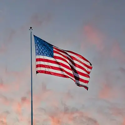 American flag at sunset