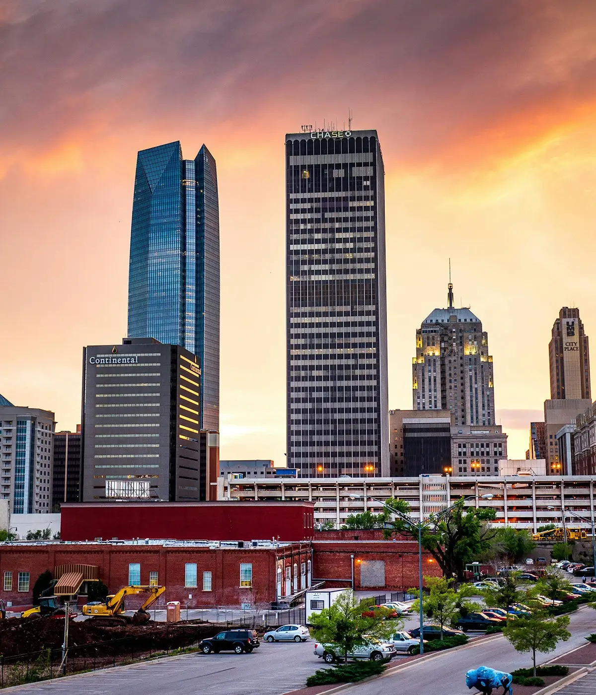 Oklahoma City downtown at sunset