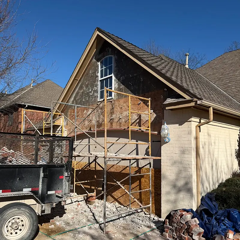 The front of a home during brick work